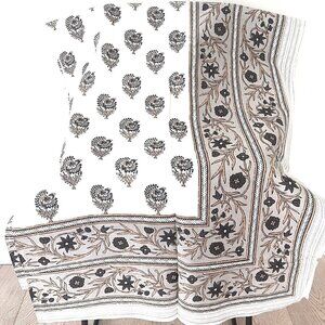 NWT Cotton Tablecloth Artisan Indian Handwoven Blockprint Jaipuri Neutrals